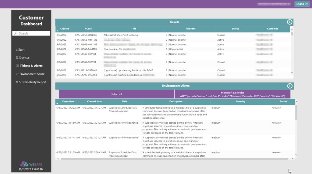 Customer dashboard - överblick över uppgifter 