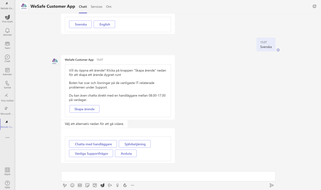 WeSafe customer app support chatt